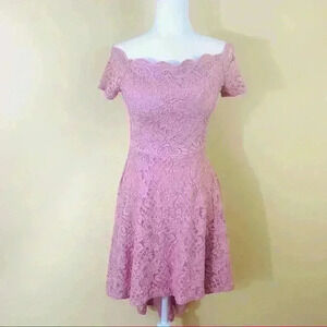 City Studio Lace Shimmer Off Shoulder Fit Flare High Low Mini Glam Dress Size 7